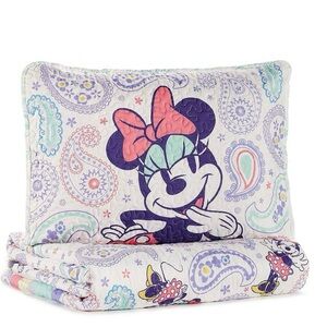 NEW Disney Minnie Mouse 3 Piece Reversible Quilt Set with Shams Full Queen